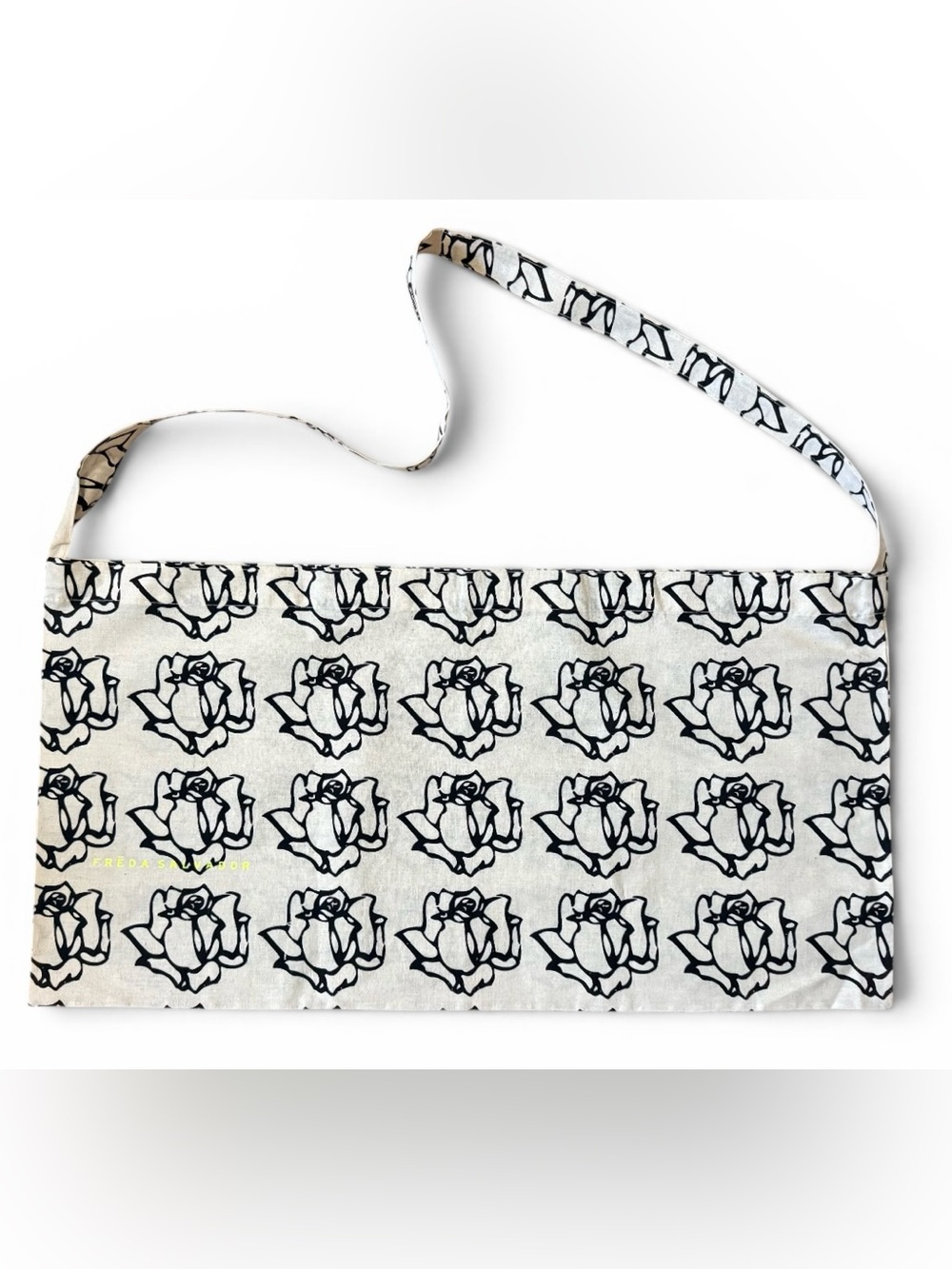 NWOT Freda Salvador Classic Black & White Rose Print Fabric Tote Bag